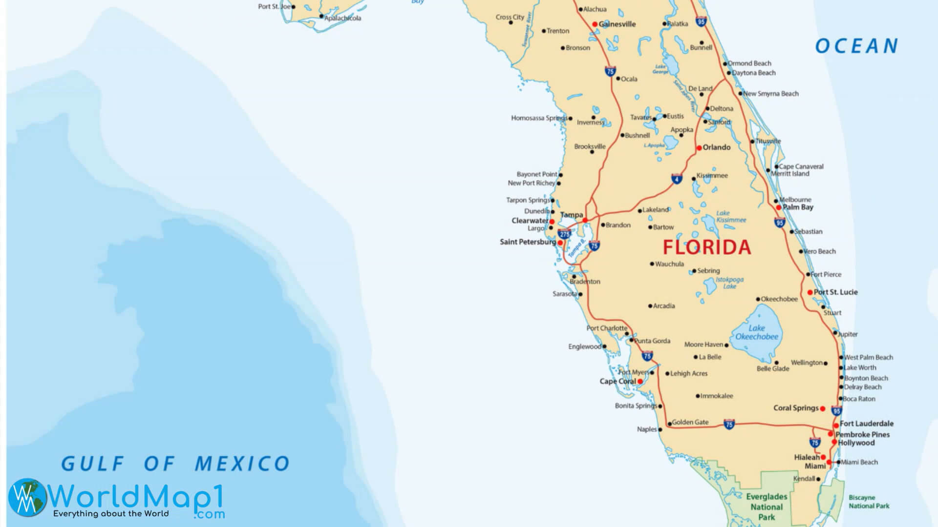 Florida Rivers Map with Auto Routes